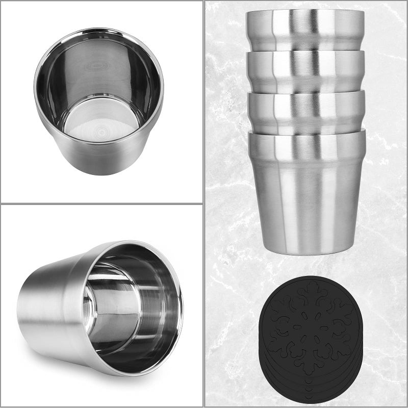 Youda Stainless Steel Double Walled Insulated Cups(Set of 4) Stackable, Coffee Cup/Tea Cup/Chilling Beer Glasses, Great for Toddlers, for Travel, Outdoor, Camping&Everyday(6 oz, Silver) - Image 2